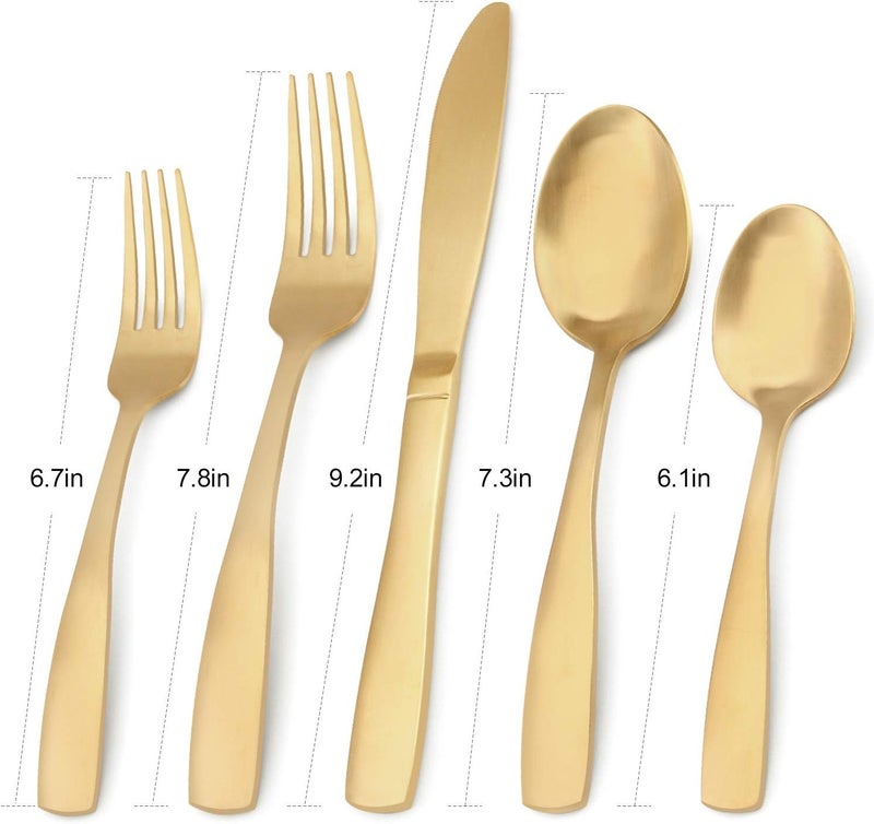 Bysta Matte Gold Silverware Set, 20-Piece Stainless Steel Flatware Set, Kitchen Utensil Set Service for 4, Tableware Cutlery Set for Home and Restaurant, Satin Finish, Dishwasher Safe - Image 2
