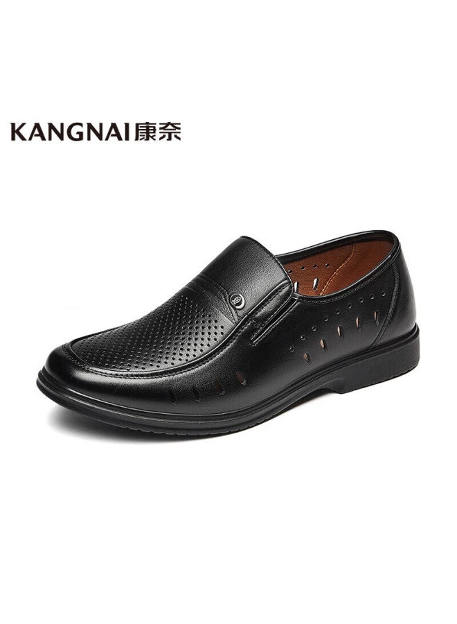 Connell Kangnaipixie Perforated Shoes, Men's Summer Sandals, Comfortable Casual Business Formal Hollow Shoes, Glossy Breathable Men's Shoes, Black, Size 43 - Image 1