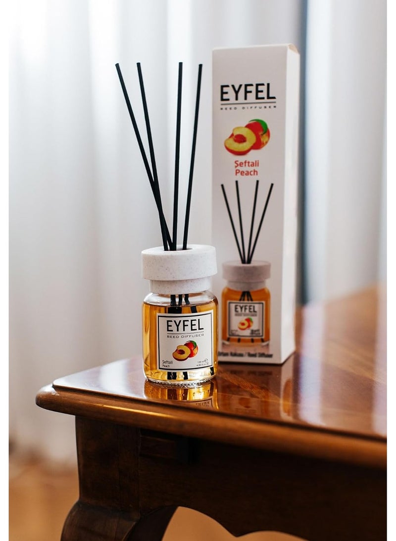 EYFEL Peach Reed Diffuser Set – 120ML Premium Long-Lasting Fragrance with Elegant Diffuser Sticks for Bathrooms, Living Spaces, Offices, Shops & Showrooms  - Image 4