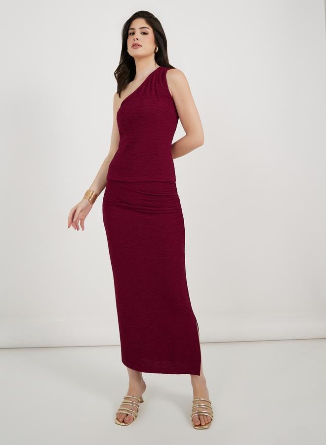 Styli Textured Knit Bodycon Maxi Skirt with Gathered Detail - Image 1