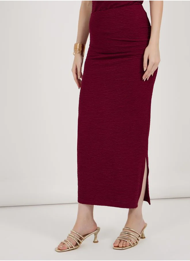 ستايلي Textured Knit Bodycon Maxi Skirt with Gathered Detail