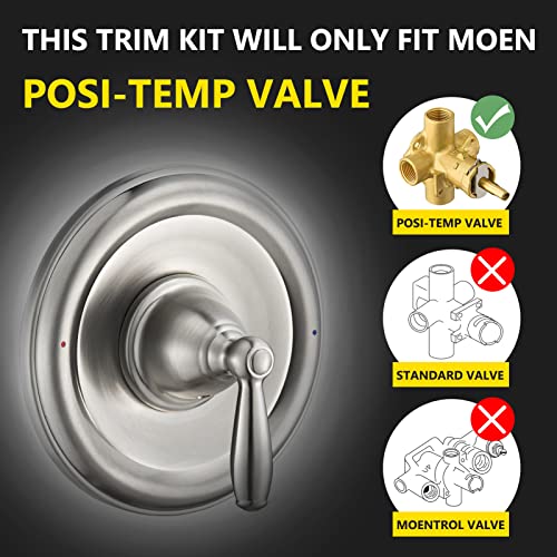 Tearel Pressure Balancing Tub and Shower Trim Kit, Compatible with Moen Posi-Temp Valve, Brushed Nickel - Image 2