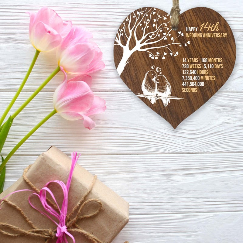 Stuff4 14th Wedding Anniversary Wooden Heart Plaque  Dark Wood Sign Keepsake  Celebrate Ivory Anniversary Wife Husband Boyfriend Girlfriend  Plaque with Quotes Gifts from the Kids - Image 5