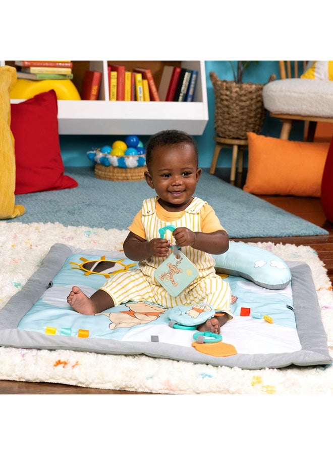Bright Starts - Disney Winnie The Pooh Once Upon a Tummy Time Baby Activity Mat with Wooden Toy Bar, Blue, 0 - 18 months - Image 3