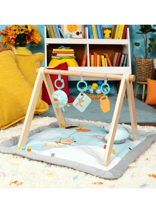 Bright Starts - Disney Winnie The Pooh Once Upon a Tummy Time Baby Activity Mat with Wooden Toy Bar, Blue, 0 - 18 months - Image 5