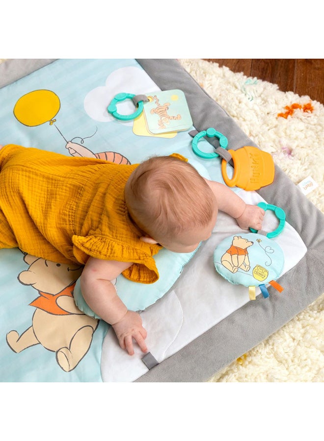 Bright Starts - Disney Winnie The Pooh Once Upon a Tummy Time Baby Activity Mat with Wooden Toy Bar, Blue, 0 - 18 months - Image 4