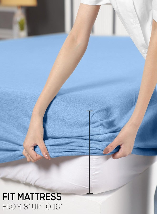 Utopia Bedding King Sheet Set - Jersey Knit Sheets 4 Piece - Cotton - Soft T-Shirt Stretchy Sheets (Heather Sky Blue) - Image 3