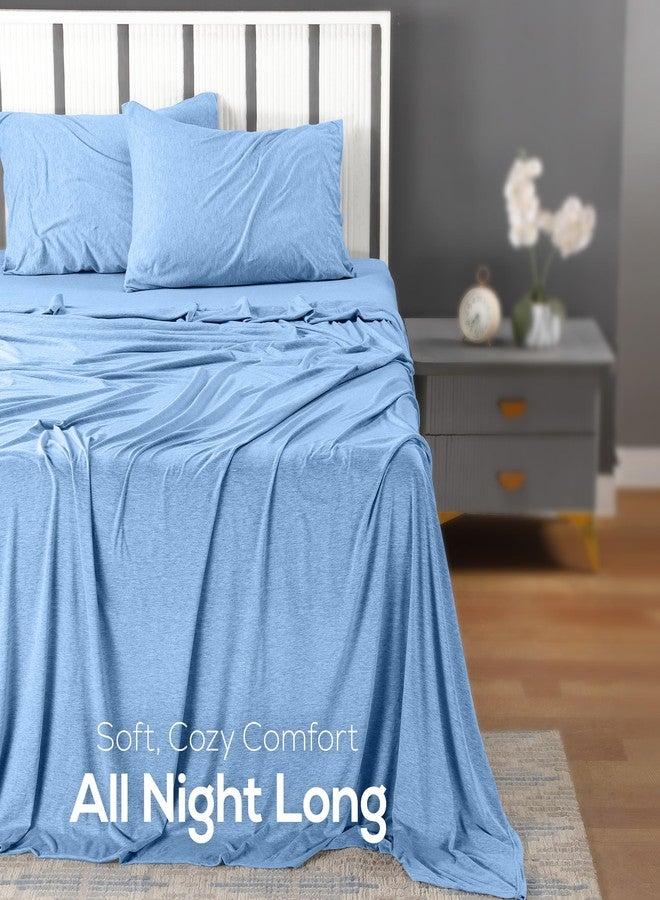Utopia Bedding King Sheet Set - Jersey Knit Sheets 4 Piece - Cotton - Soft T-Shirt Stretchy Sheets (Heather Sky Blue) - Image 4