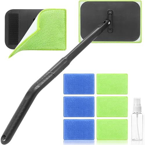 Miunice Windshield Cleaner Tool with 6 Reusable Magic Fiber Pads Spray Bottle Removable Handle Car Window Wiper Kit for InteriorExterior Glass Trucks SUVs RV Dry Wet Use - Image 1