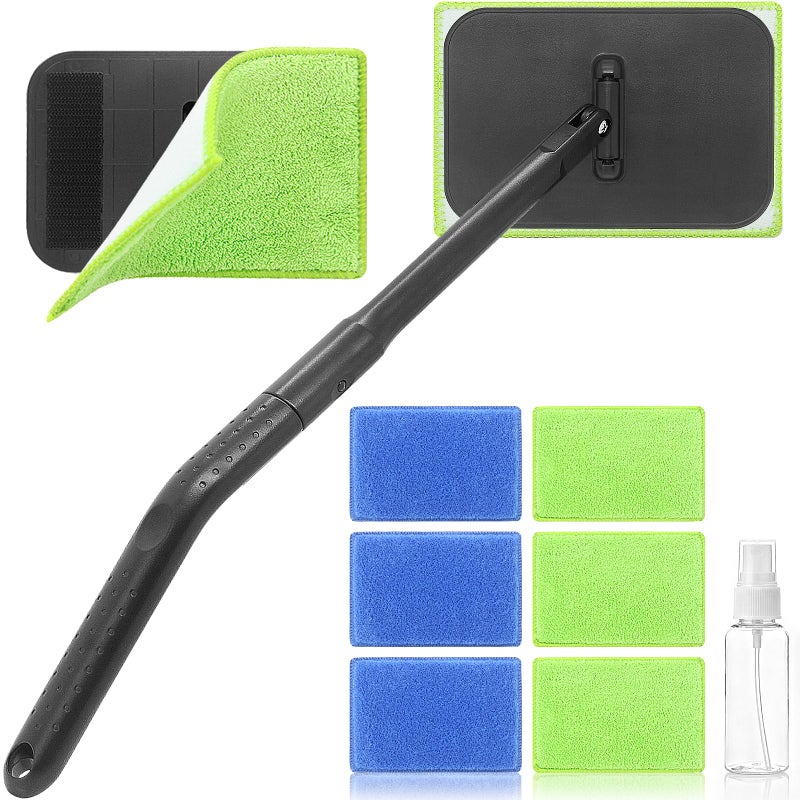 Miunice Windshield Cleaner Tool with 6 Reusable Magic Fiber Pads Spray Bottle Removable Handle Car Window Wiper Kit for InteriorExterior Glass Trucks SUVs RV Dry Wet Use - Image 3