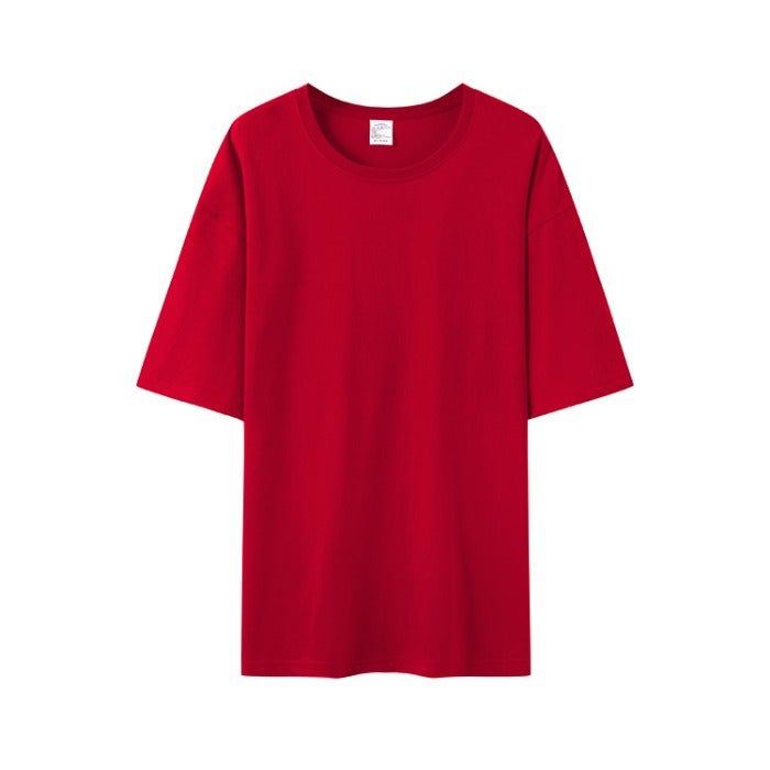 220G Siro Spinning Large Drop Shoulder Loose Version 100% Cotton Combed Tight Siro Spinning Cotton Short Sleeve Solid Color T-Shirt - Image 2