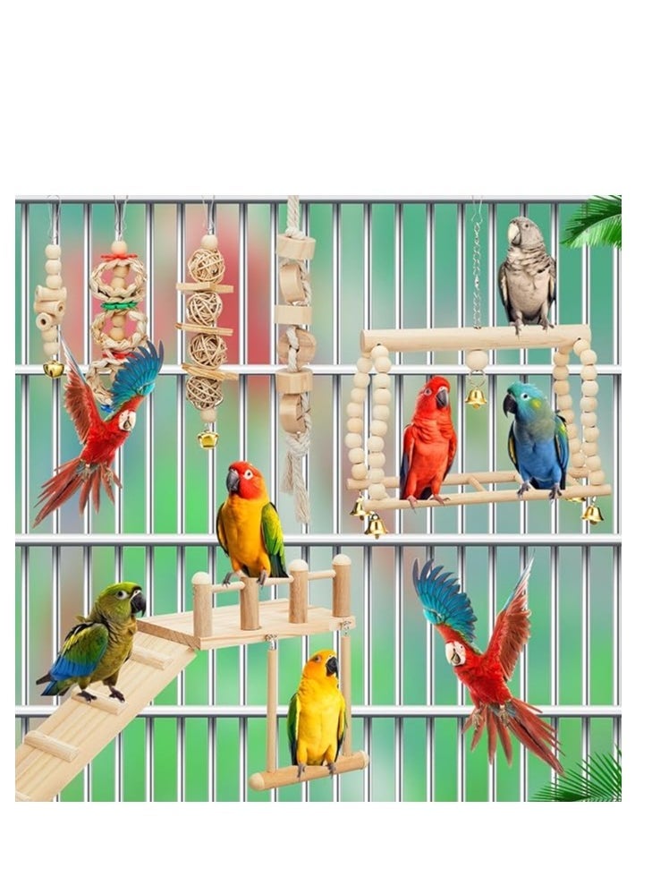 10 Pcs Parrot Swing Toys and Bird Perches Platform, Parrot Swing Chewing Hanging Standing Wooden Toys Bird Cage Accessories, Lovebirds, Finches, Conures, Cockatiels, bird Perches Cage. - Image 4