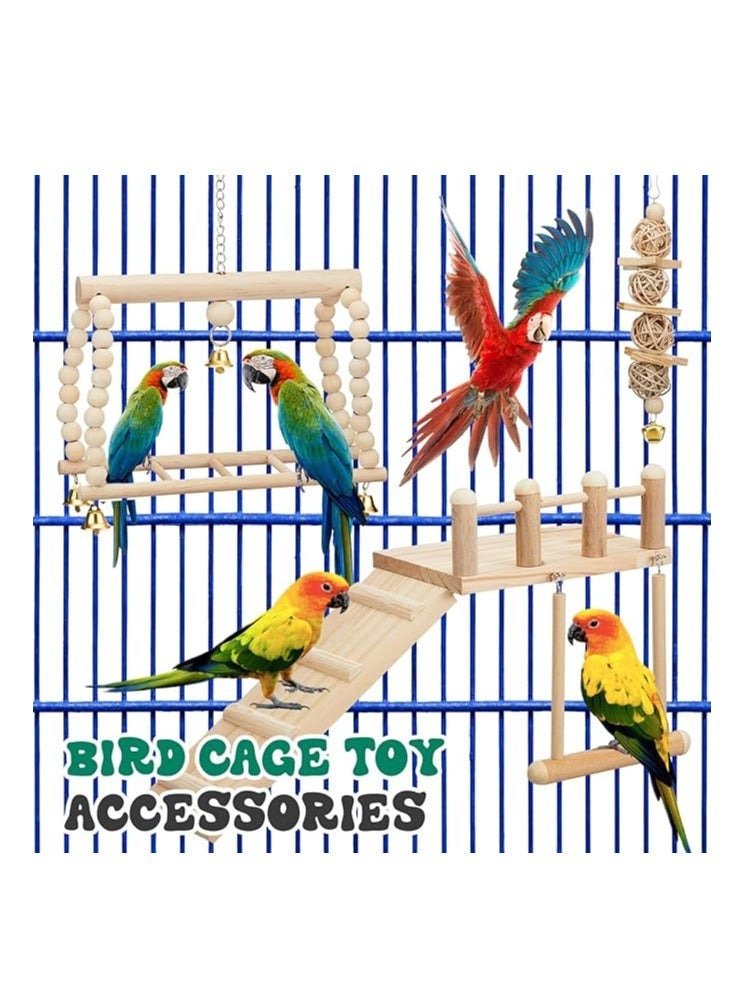 10 Pcs Parrot Swing Toys and Bird Perches Platform, Parrot Swing Chewing Hanging Standing Wooden Toys Bird Cage Accessories, Lovebirds, Finches, Conures, Cockatiels, bird Perches Cage. - Image 5