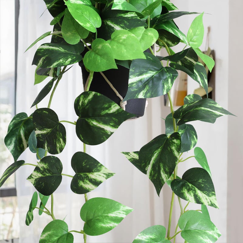 alyptus Fake Pothos Hanging Plants - Artificial Hanging Plant with Pot Realistic Faux Pothos Vines for Indoor DÃ©cor, Lush Greenery for Balcony Patio Office, Bathroom - Golden Green - Image 3