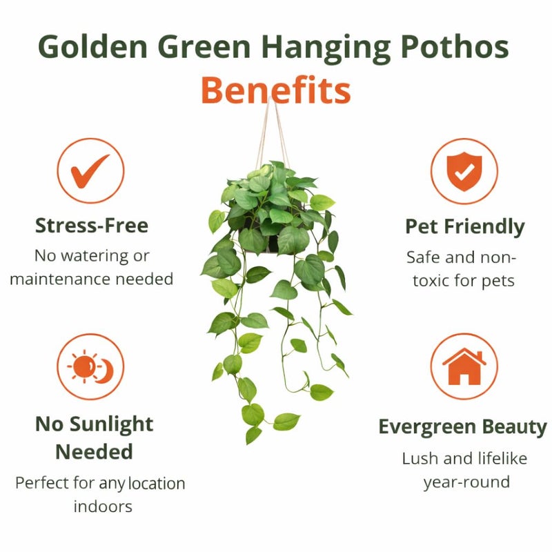 alyptus Fake Pothos Hanging Plants - Artificial Hanging Plant with Pot Realistic Faux Pothos Vines for Indoor DÃ©cor, Lush Greenery for Balcony Patio Office, Bathroom - Golden Green - Image 4