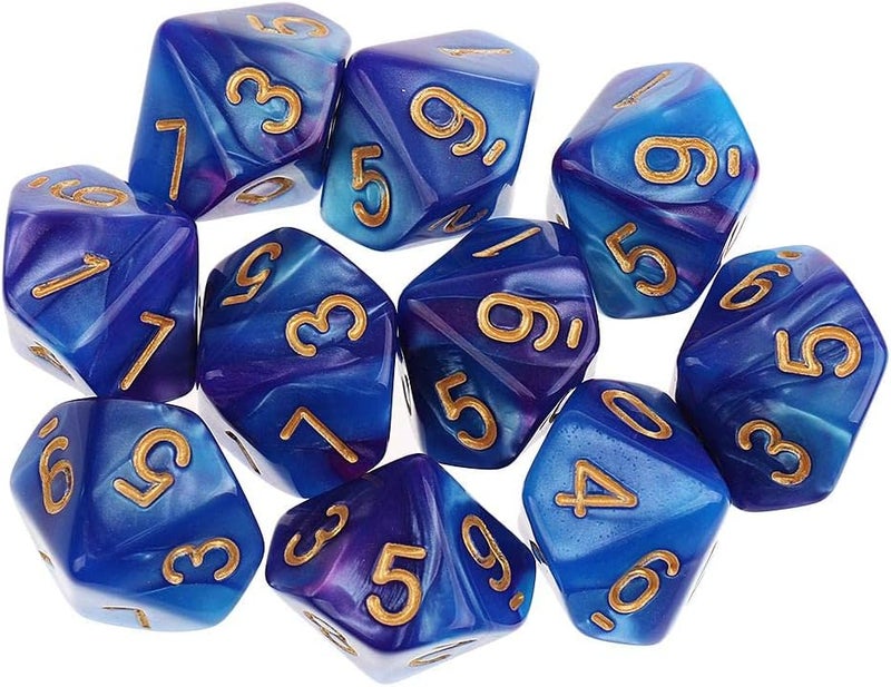 klarako 10 Pieces 16mm 10 Sided Dice  Blue Purple, 16mm - Image 1