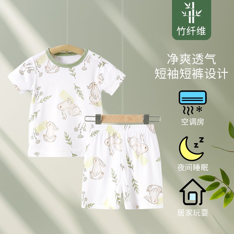 Baby Pajamas Summer Thin Split Suit Bamboo Fiber Women'S Air Conditioning Clothes Children'S Summer Short-Sleeved Summer Clothes - Image 1