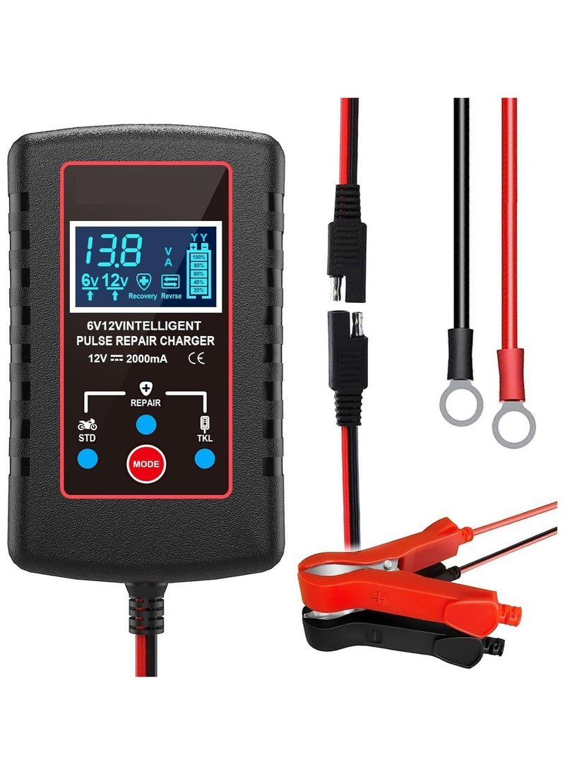 Generic Upgraded 2Amp Car Battery Trickle Charger, 6V/12V Smart Fully Automatic 3-Mode Charger Maintainer, Desulfator for Car, Motorcycle, Boat, Lawn Mower, Marine Lead Acid Batteries  - Image 1