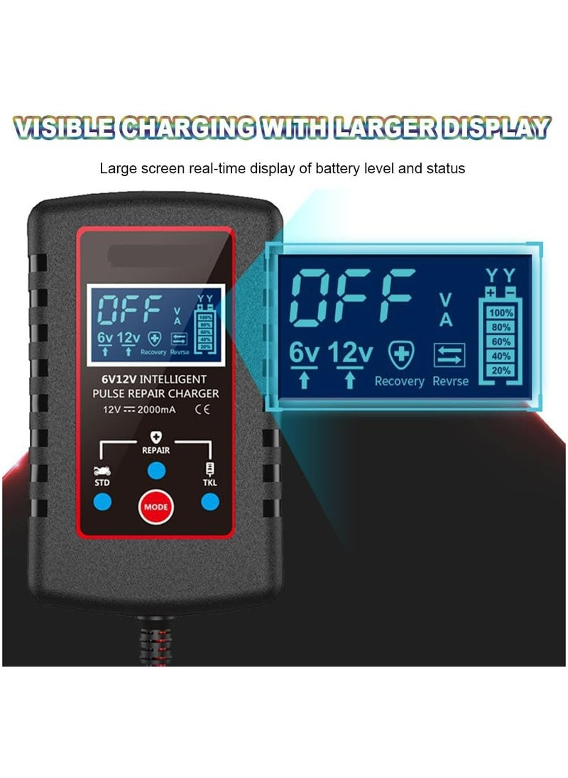 Generic Upgraded 2Amp Car Battery Trickle Charger, 6V/12V Smart Fully Automatic 3-Mode Charger Maintainer, Desulfator for Car, Motorcycle, Boat, Lawn Mower, Marine Lead Acid Batteries  - Image 3