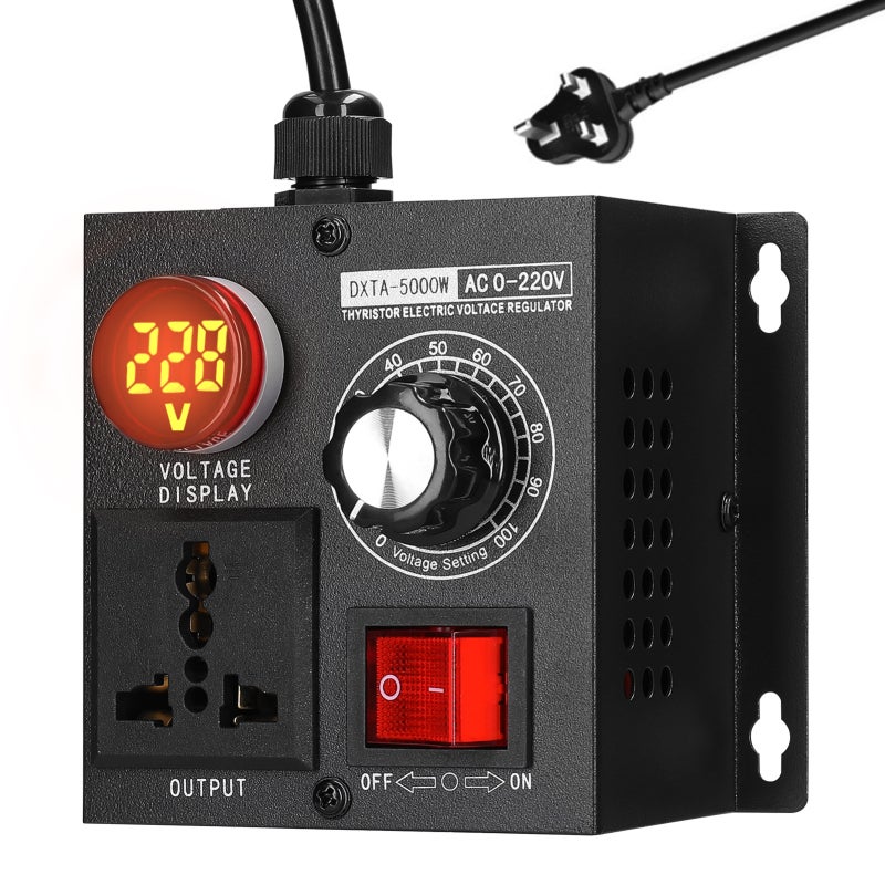 منظم جهد متدرج AC220V 5000W محمول، متحكم في الجهد أحادي الطور قابل للتعديل، ضابط لدرجة الحرارة والسرعة والضوء - Image 1