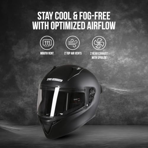 TVS Racing Titan Series Full Face Helmet for Men | Premium Bike Helmets with ABS Shell, UV Paint | Quick Release System | Aerodynamic Design | DOT & ISI Certified (Black/L) - Image 3