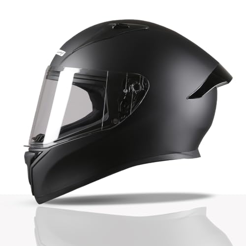 TVS Racing Titan Series Full Face Helmet for Men | Premium Bike Helmets with ABS Shell, UV Paint | Quick Release System | Aerodynamic Design | DOT & ISI Certified (Black/L) - Image 1