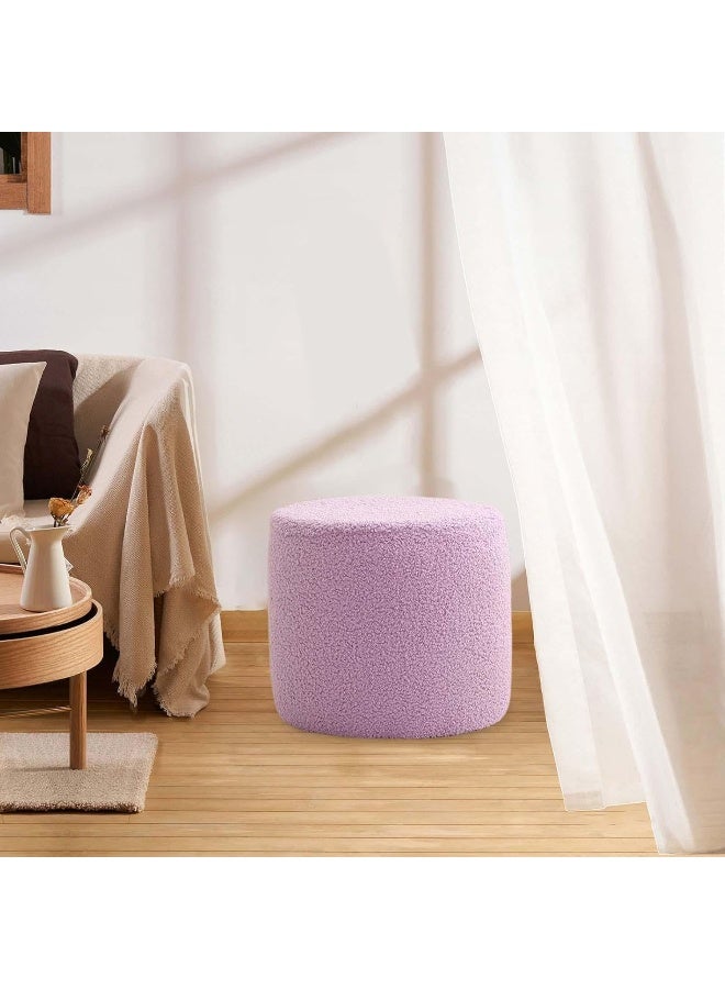 Comfynest Comfynest Sherpa Upholstered Small Footstool Ottoman with Wooden Legs – Rectangular Foot Rest for Couch, Living Room, Bedroom & Office (Violet(Round))  - Image 5