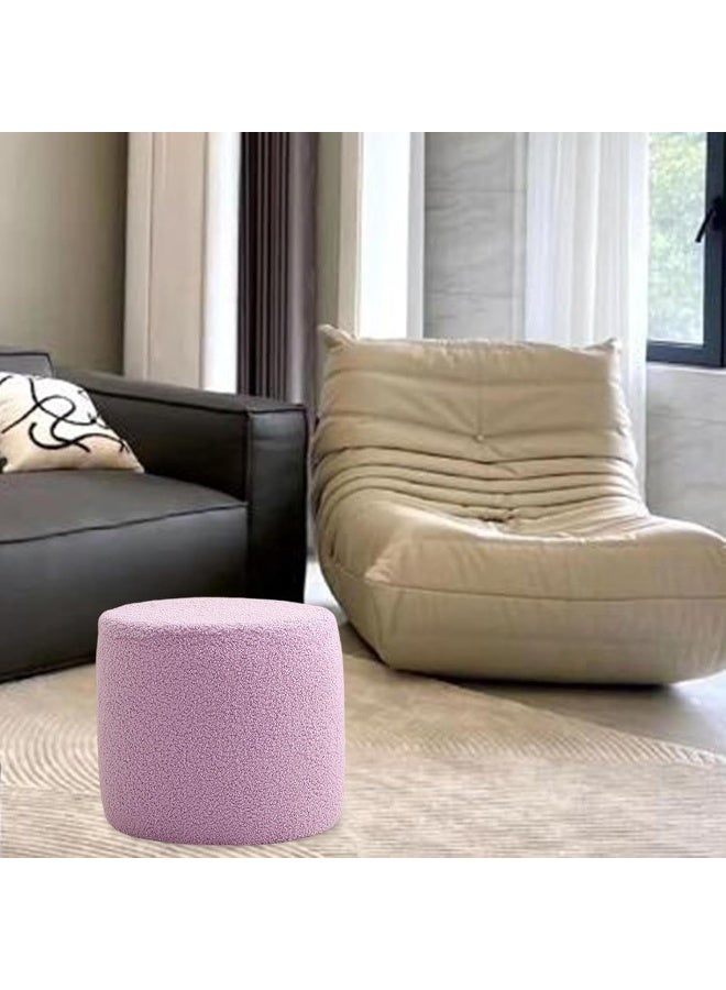 Comfynest Comfynest Sherpa Upholstered Small Footstool Ottoman with Wooden Legs – Rectangular Foot Rest for Couch, Living Room, Bedroom & Office (Violet(Round))  - Image 2
