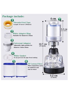 Excefore High Pressure Faucet Water Filter, Adjustable 360 Rotate Tap Head Purifier Sprayer Switch  - Image 2