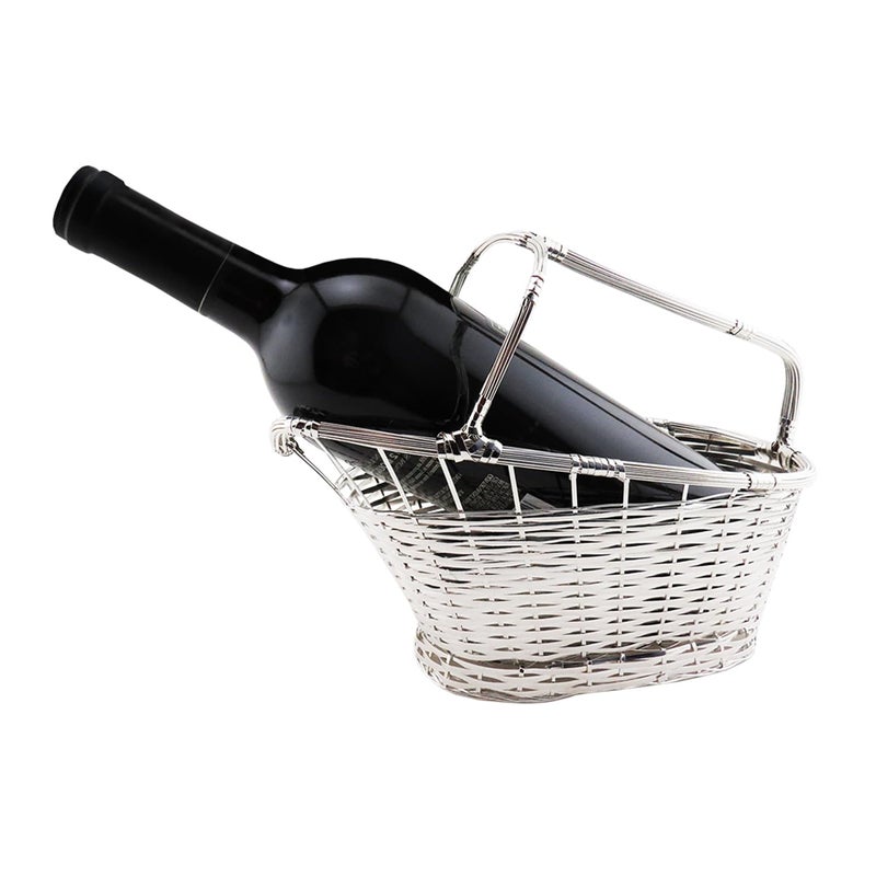 Franmara 9.75 Inch Silver Plated Wine Bottle Cradle with Basket Weave Design - Image 1