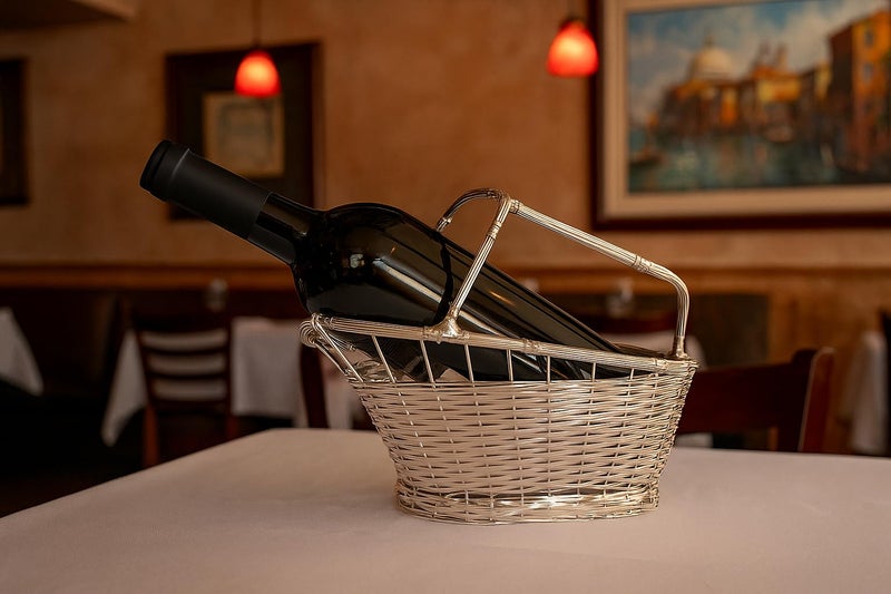 Franmara 9.75 Inch Silver Plated Wine Bottle Cradle with Basket Weave Design - Image 2