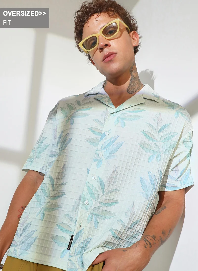 CAHOOT  Men's Ivory White Faded Foliage Oversized Shirt for Men | Best Price UAE