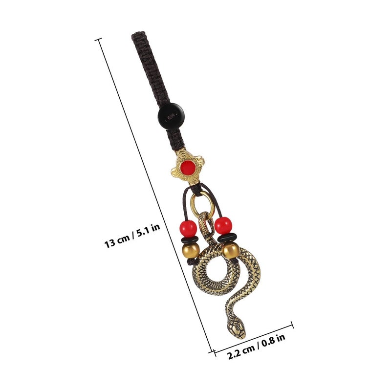 2Pcs Brass Snake Keychain Set With Zodiac Charm And Five Emperor Coins Pendant - Image 3