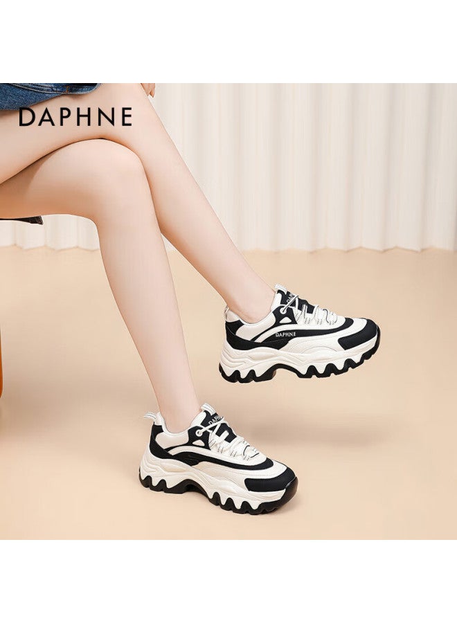 Daphne Thick-soled Dad Shoes For Women, Spring And Autumn Casual Versatile Height-increasing Panda Sneakers, White And Black, Size 35 - Image 1