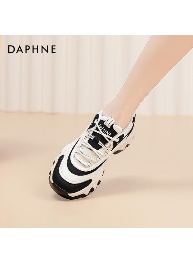 Daphne Thick-soled Dad Shoes For Women, Spring And Autumn Casual Versatile Height-increasing Panda Sneakers, White And Black, Size 35 - Image 5