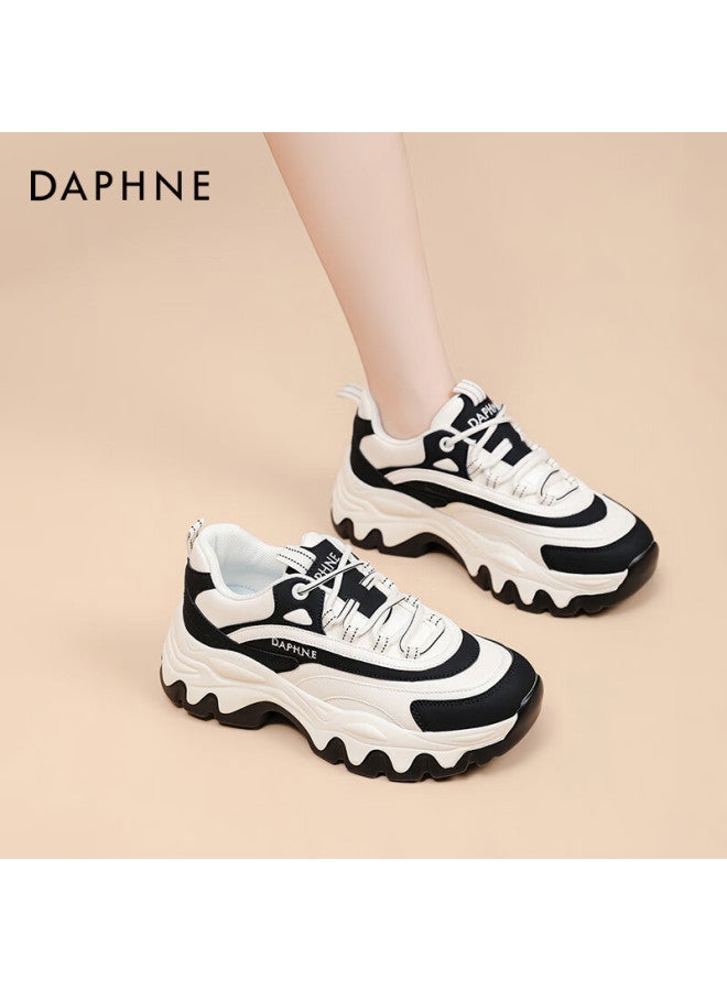 Daphne Thick-soled Dad Shoes For Women, Spring And Autumn Casual Versatile Height-increasing Panda Sneakers, White And Black, Size 35 - Image 4