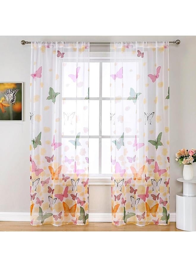 Sheer Curtains for Girls Bedroom 2 Panels, Cute Kids Room Colorful  Printed Voile Tulle Window Curtain 140cm*260cm - Image 1