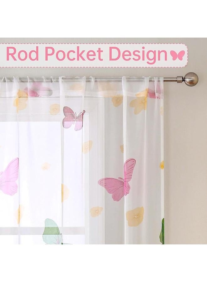 Sheer Curtains for Girls Bedroom 2 Panels, Cute Kids Room Colorful  Printed Voile Tulle Window Curtain 140cm*260cm - Image 2