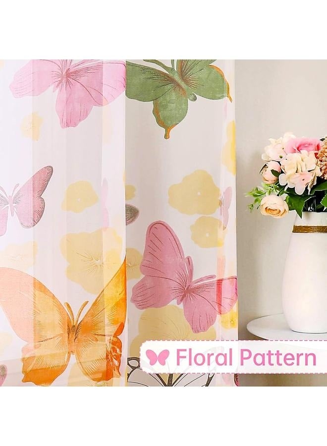 Sheer Curtains for Girls Bedroom 2 Panels, Cute Kids Room Colorful  Printed Voile Tulle Window Curtain 140cm*260cm - Image 3