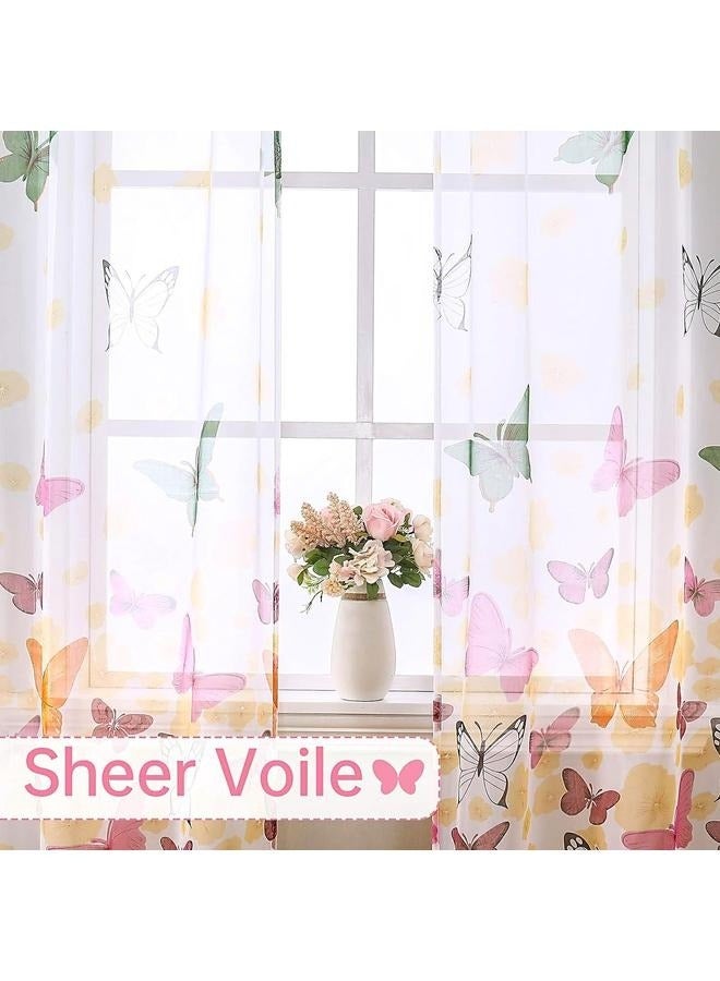 Sheer Curtains for Girls Bedroom 2 Panels, Cute Kids Room Colorful  Printed Voile Tulle Window Curtain 140cm*260cm - Image 4