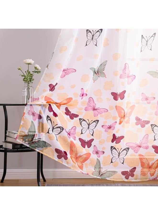 Sheer Curtains for Girls Bedroom 2 Panels, Cute Kids Room Colorful  Printed Voile Tulle Window Curtain 140cm*260cm - Image 5