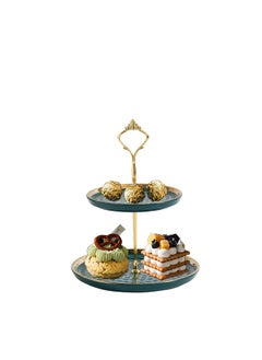Oasisgalore Set of 2 Porcelain Cupcake Stand Round Ceramic Dessert Stand Tiered Serving Trays with Gold Rod Fruit Plate for Coffee Table Decoration Wedding and Party Accessory  - Image 1