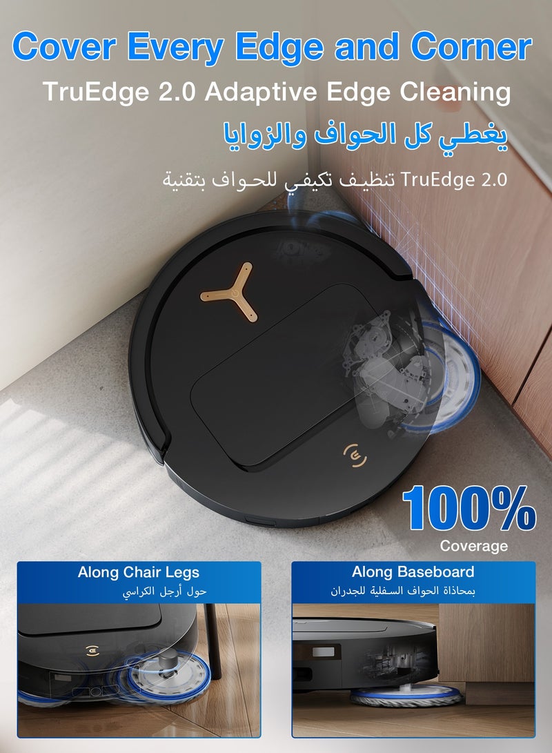 ECOVACS DEEBOT T50S PRO Omni Robot Vacuum and Mop, 25,000 Pa Suction, ZeroTangle 3.0 Anti-Tangle, TruEdge 2.0 Extendable Brush & Mop, AIVI 3D Obstacle Avoidance, Auto Mop Wash & Dry, Self-Emptying 4 L 35 W DEEBOT T50S PRO OMNI black-golden - Image 3