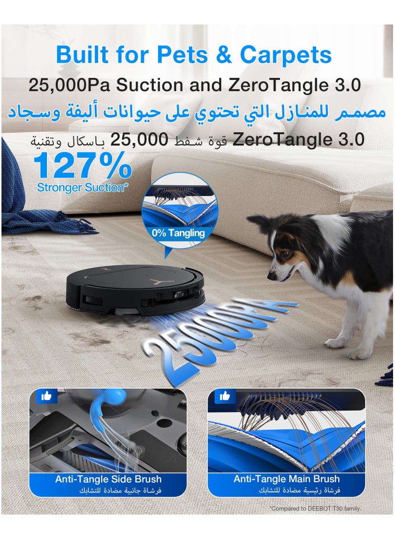 ECOVACS DEEBOT T50S PRO Omni Robot Vacuum and Mop, 25,000 Pa Suction, ZeroTangle 3.0 Anti-Tangle, TruEdge 2.0 Extendable Brush & Mop, AIVI 3D Obstacle Avoidance, Auto Mop Wash & Dry, Self-Emptying 4 L 35 W DEEBOT T50S PRO OMNI black-golden - Image 2