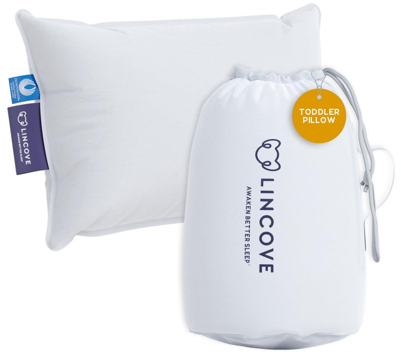 Lincove Lincove Canadian Down Toddler Pillow for Sleeping  Perfect for Kids Travel Pillow Nap Time Toddler Cot Crib Bed  800 Fill Power 100 Cotton Shell 400 Thread Count 13 x 18 