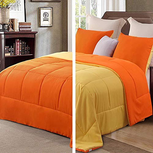 Homespun Soft Microfibre Comforter Blanket Lightweight Reversible Quilt Duvet All Weather, Single Bed, Yellow and Orange Color - Image 1