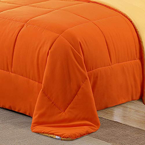 Homespun Soft Microfibre Comforter Blanket Lightweight Reversible Quilt Duvet All Weather, Single Bed, Yellow and Orange Color - Image 3