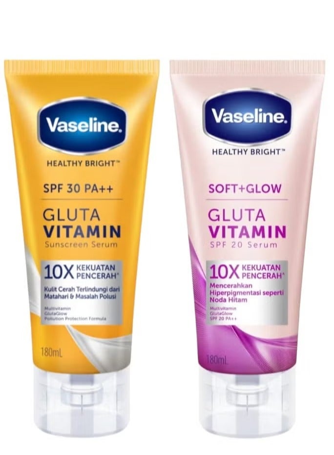 Vaseline Soft Glow Gluta Vitamin SPF 20 Body Serum 180ml & SPF 30 PA++ Gluta Vitamin Sunscreen Serum 180ml