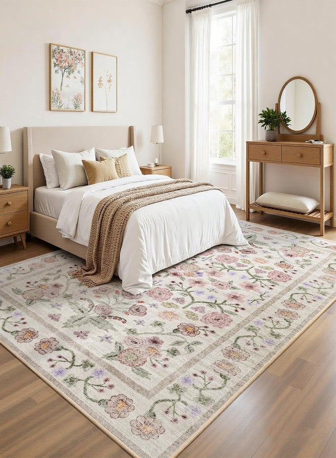 ماكس سوفت سجاد ماكس سوفت كبير الحجم لغرفة المعيشة وغرفة النوم، سجاد قابل للغسل بنقشة زهور، مقاس 5x7، مقاوم للانزلاق والبقع، ناعم الملمس، مناسب للغرف الداخلية، مناسب لغرفة الطعام والمكتب والمطبخ وغرفة النوم، لون وردي - Image 3