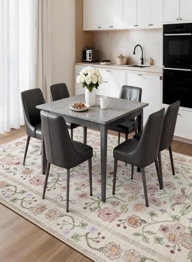 ماكس سوفت سجاد ماكس سوفت كبير الحجم لغرفة المعيشة وغرفة النوم، سجاد قابل للغسل بنقشة زهور، مقاس 5x7، مقاوم للانزلاق والبقع، ناعم الملمس، مناسب للغرف الداخلية، مناسب لغرفة الطعام والمكتب والمطبخ وغرفة النوم، لون وردي - Image 5